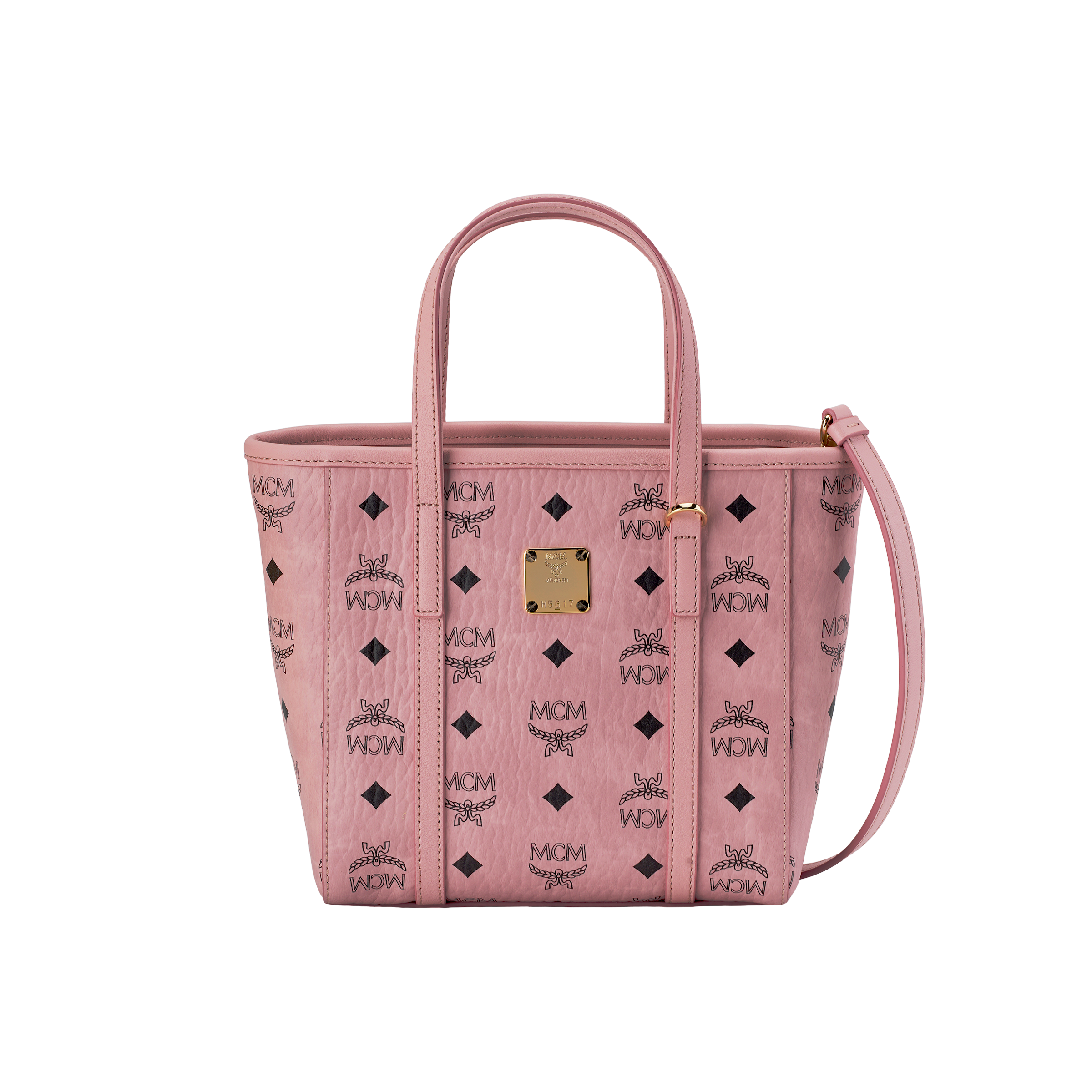 MCM Toni Mini Tote Bag with Logo Print & Zip Closure Crossbody Shoulder Bag – Blossom Pink