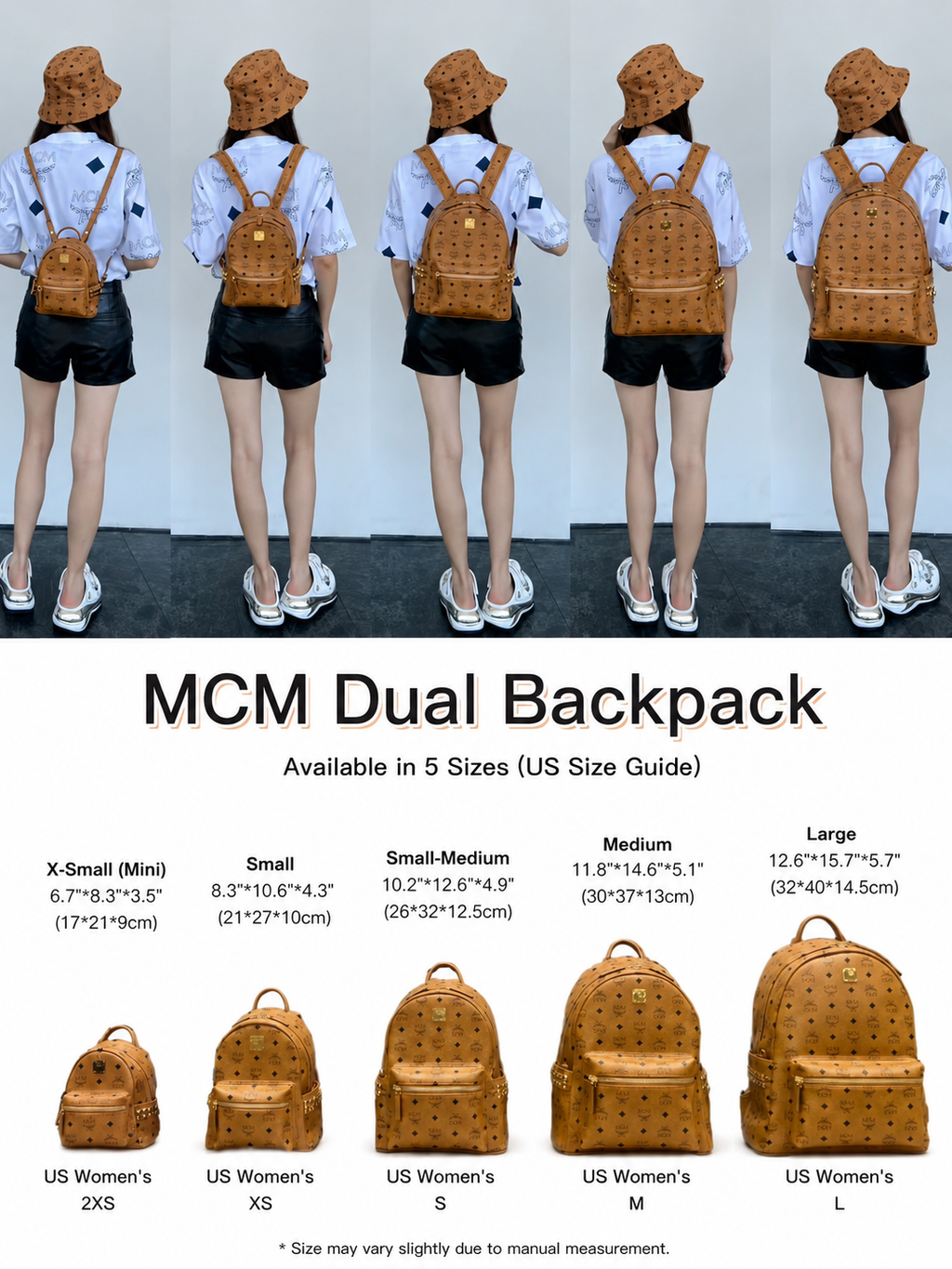 MCM Stark Small Visetos Monogram Studded Backpack – Unisex, Cognac Brown