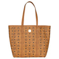 MCM Toni Medium Tote Bag in Visetos Monogram Faux Leather & Calf Leather – Cognac