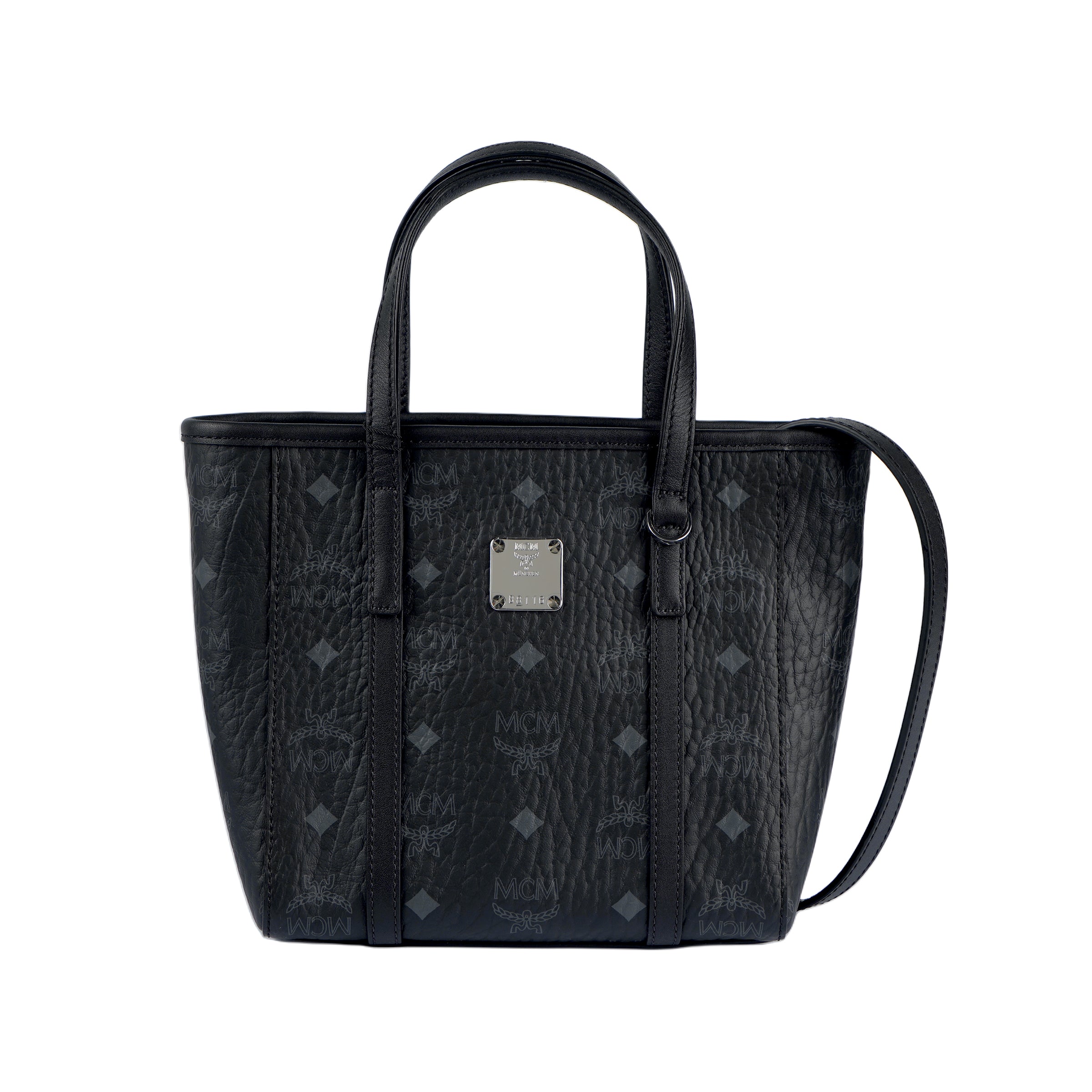 MCM Toni Mini Visetos Monogram Coated Canvas & Nappa Leather Tote Crossbody Bag – Black