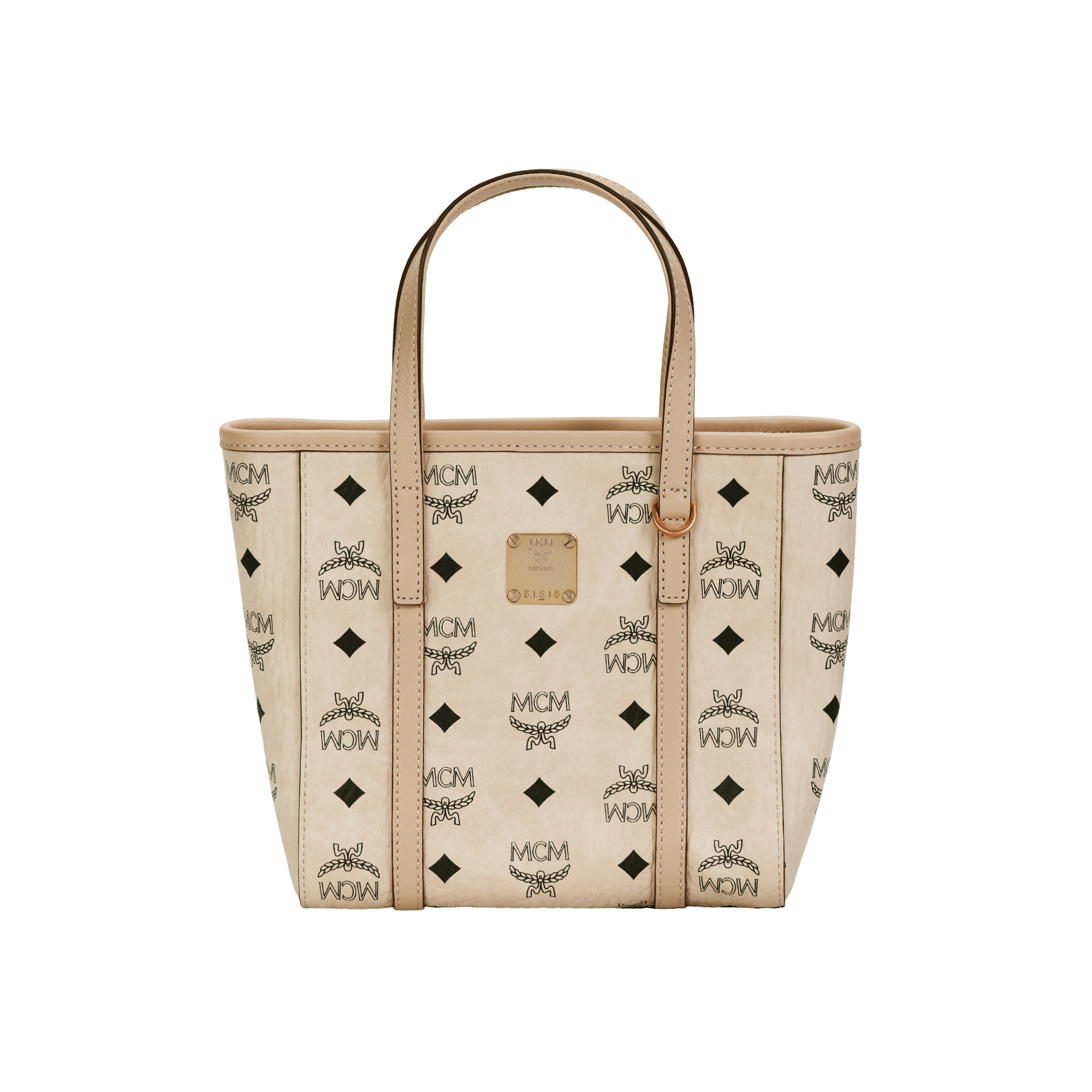 MCM Toni Mini Visetos Monogram Leather-Trimmed Tote Crossbody Bag – Unisex, Beige