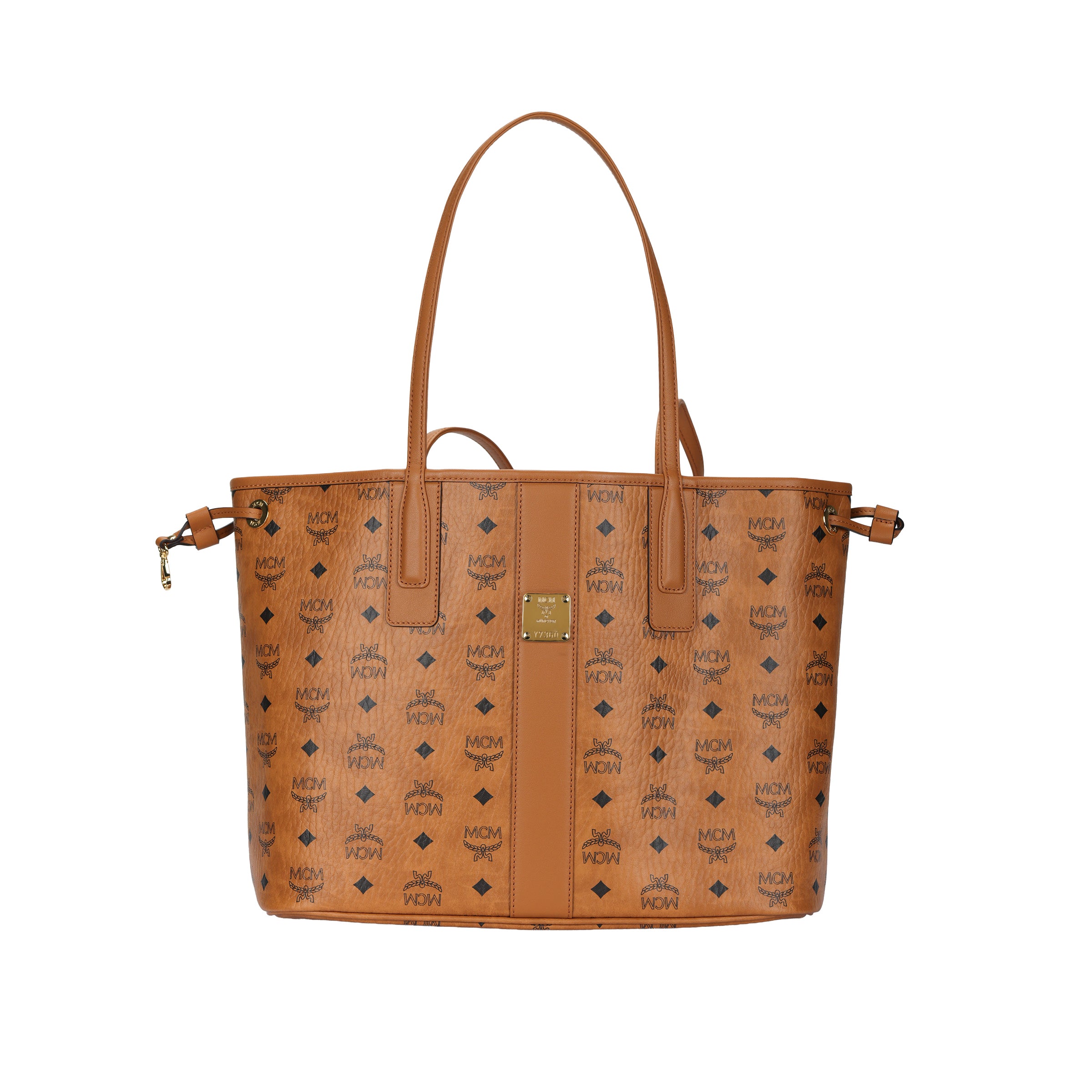 MCM Liz Medium Reversible Tote Bag – Classic Visetos Monogram Canvas, Large Capacity, Removable Pouch, Women's Shoulder Bag, Cognac Brown