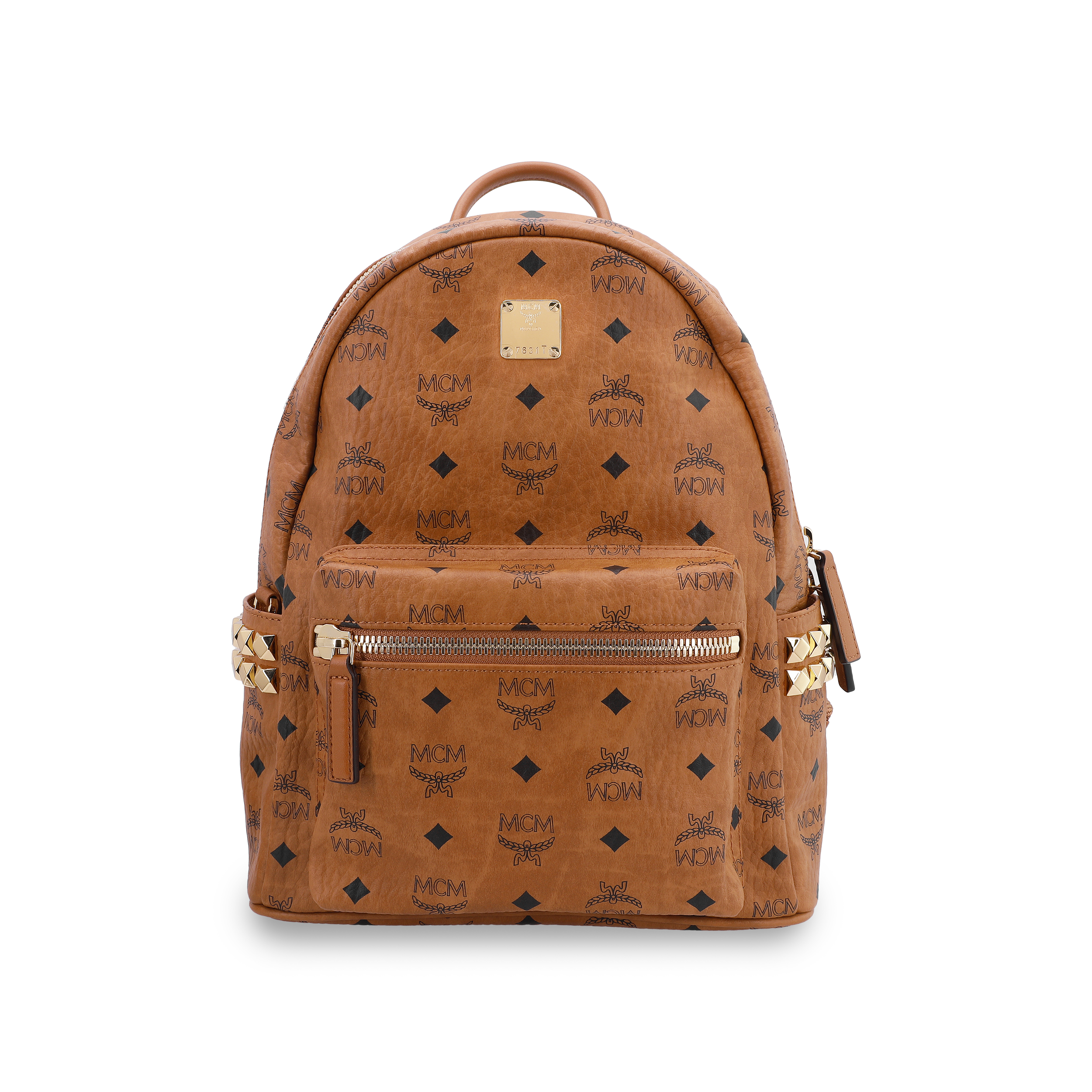 MCM Stark Small Visetos Monogram Studded Backpack – Unisex, Cognac Brown