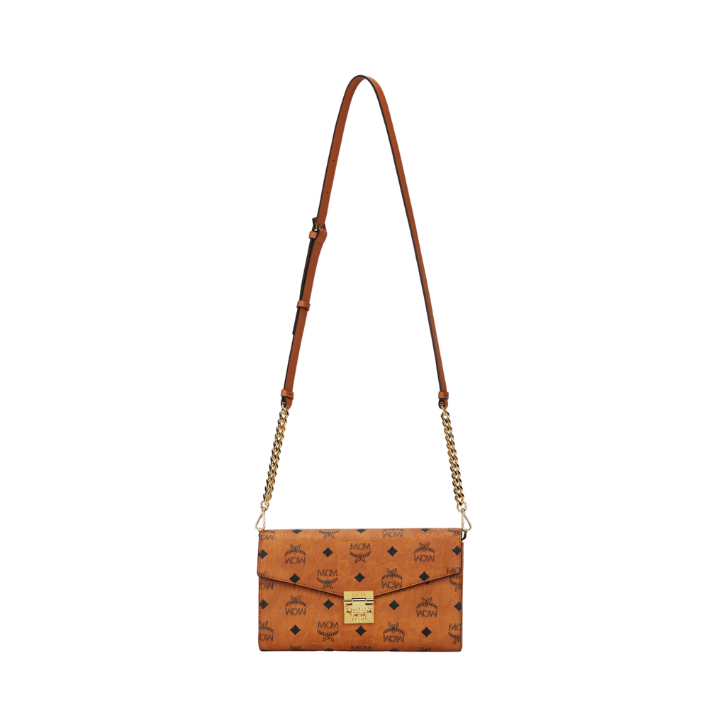 MCM Tracy Monogram Canvas & Leather Flap Crossbody Bag – Cognac Brown