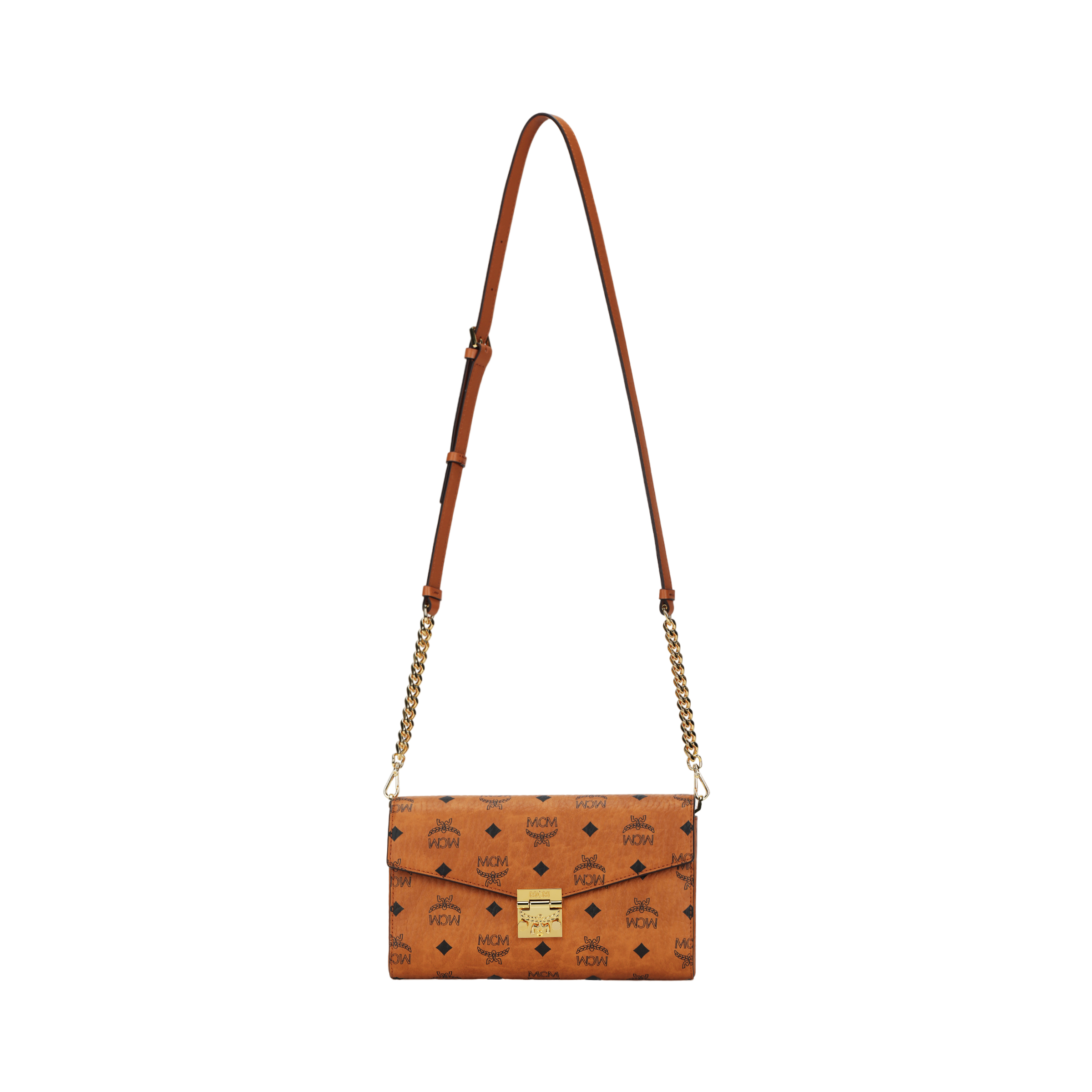 MCM Tracy Monogram Canvas & Leather Flap Crossbody Bag – Cognac Brown