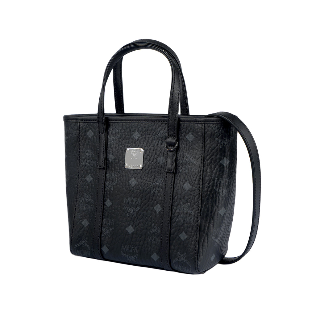 MCM Toni Mini Visetos Monogram Coated Canvas & Nappa Leather Tote Crossbody Bag – Black