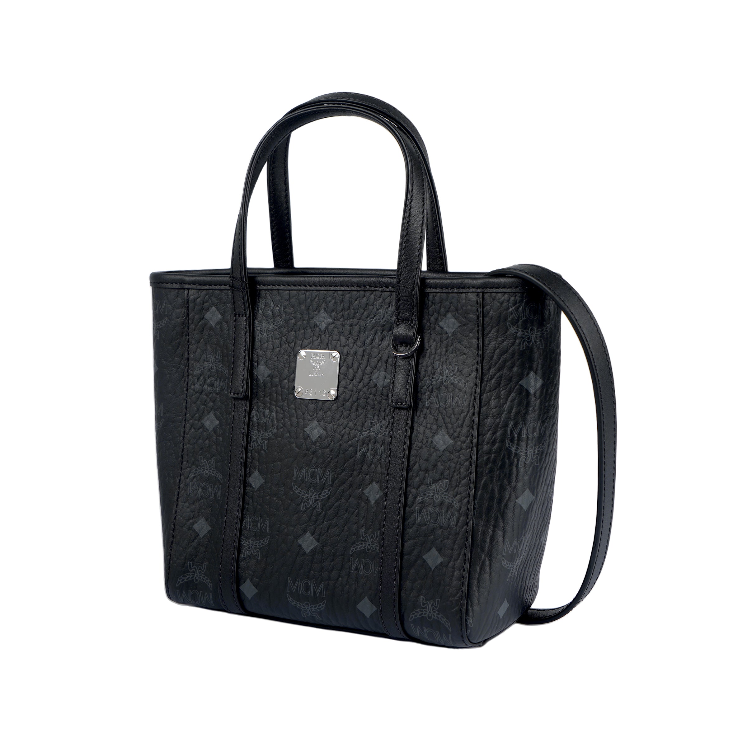 MCM Toni Mini Visetos Monogram Coated Canvas & Nappa Leather Tote Crossbody Bag – Black