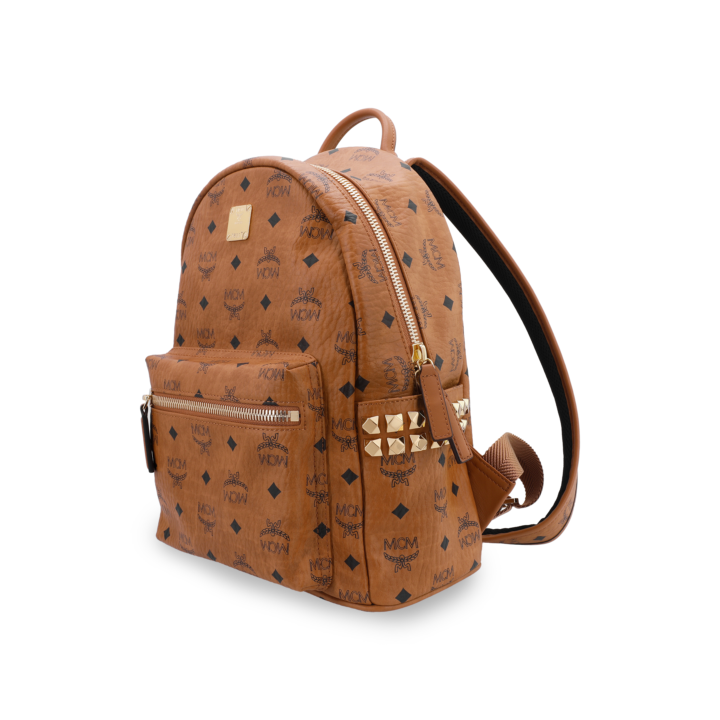 MCM Stark Small Visetos Monogram Studded Backpack – Unisex, Cognac Brown