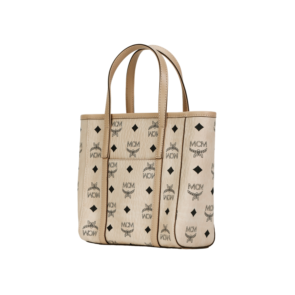 MCM Toni Mini Visetos Monogram Leather-Trimmed Tote Crossbody Bag – Unisex, Beige
