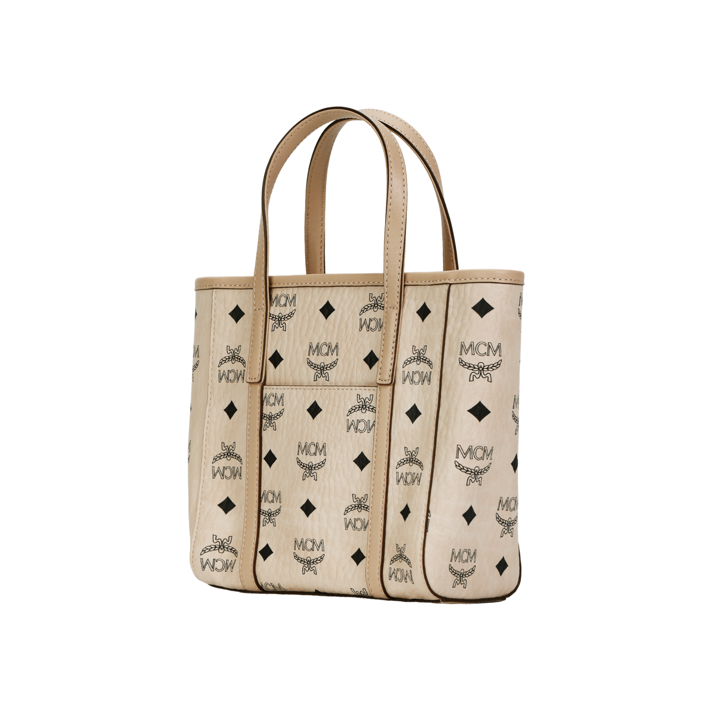 MCM Toni Mini Visetos Monogram Leather-Trimmed Tote Crossbody Bag – Unisex, Beige