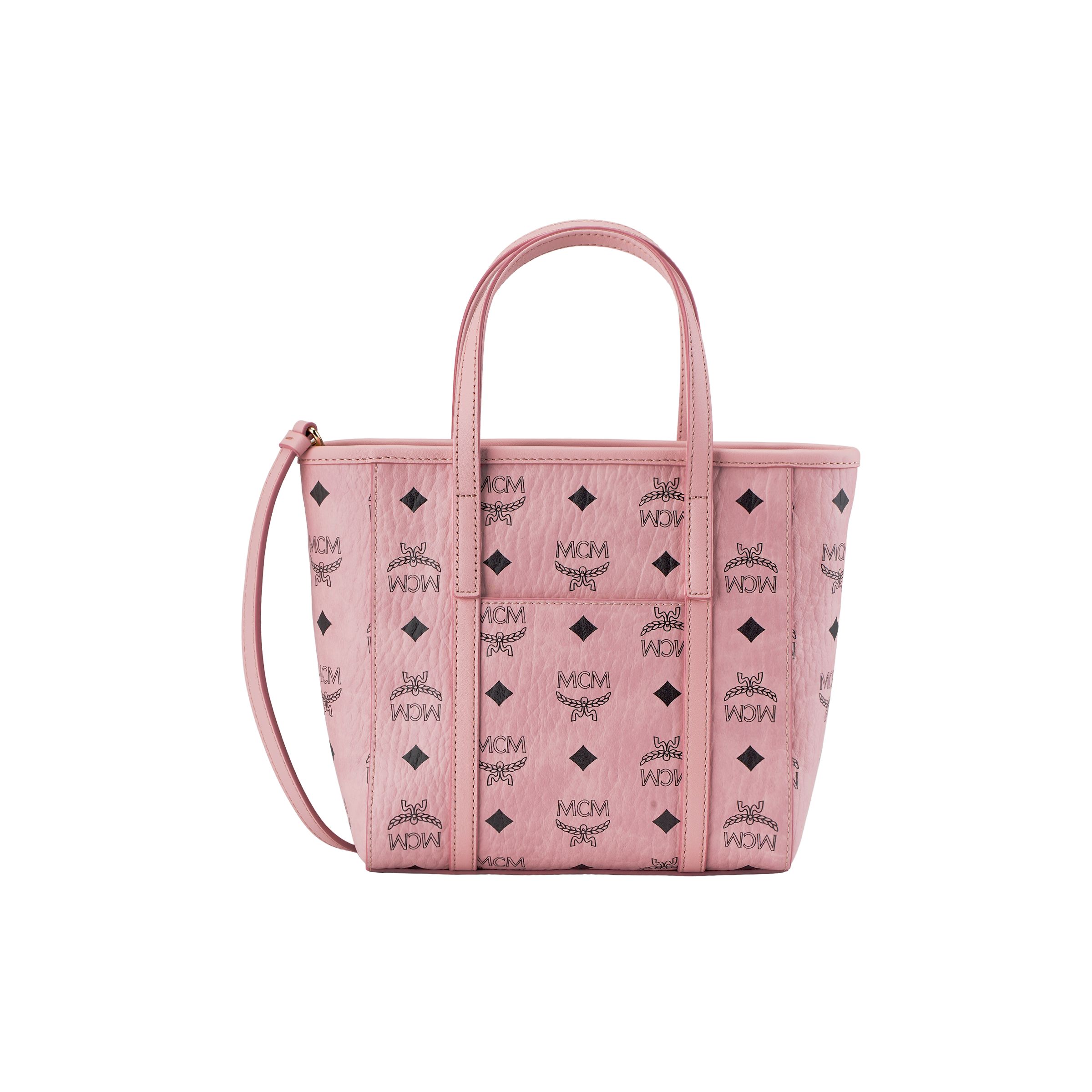 MCM Toni Mini Tote Bag with Logo Print & Zip Closure Crossbody Shoulder Bag – Blossom Pink