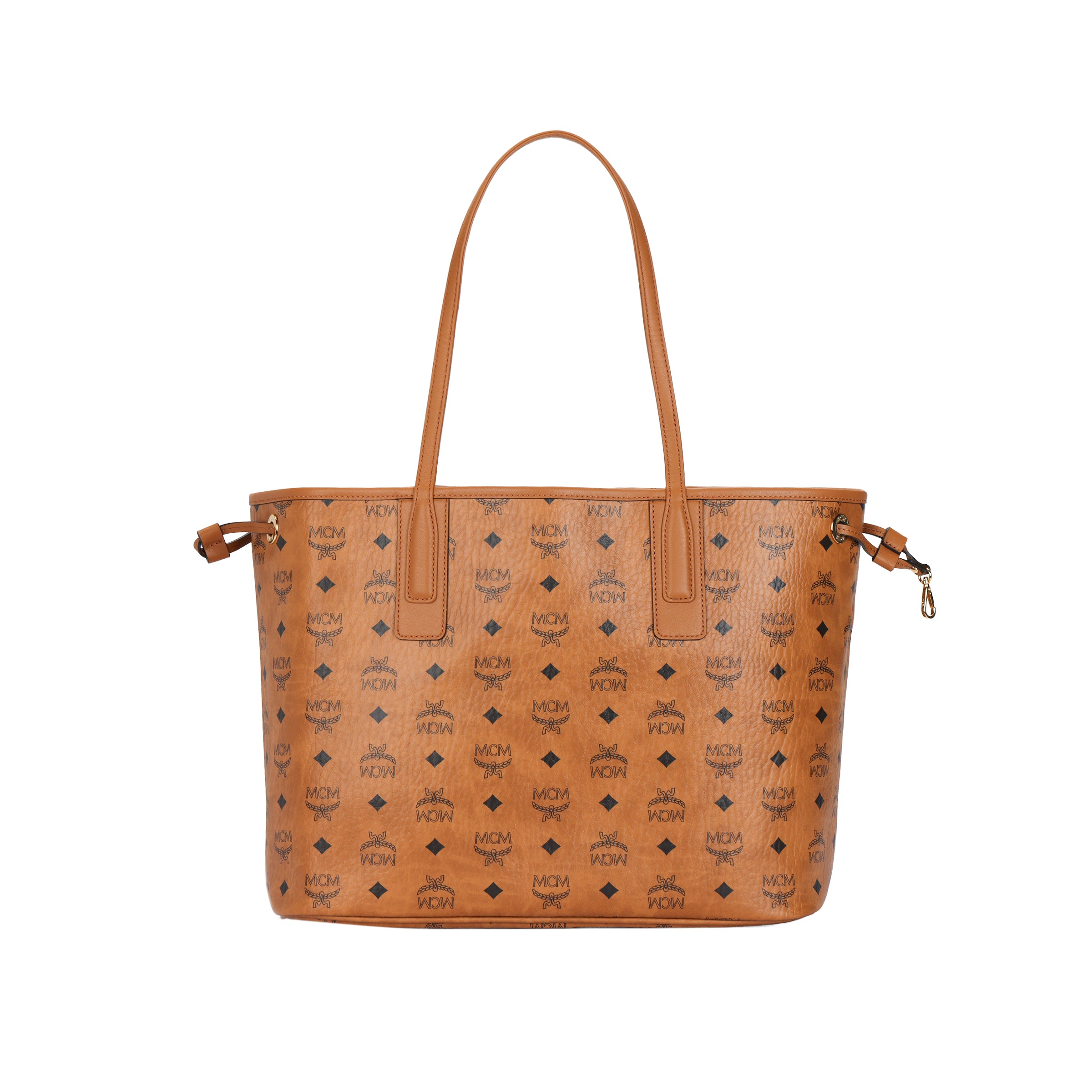 MCM Liz Medium Reversible Tote Bag – Classic Visetos Monogram Canvas, Large Capacity, Removable Pouch, Women's Shoulder Bag, Cognac Brown