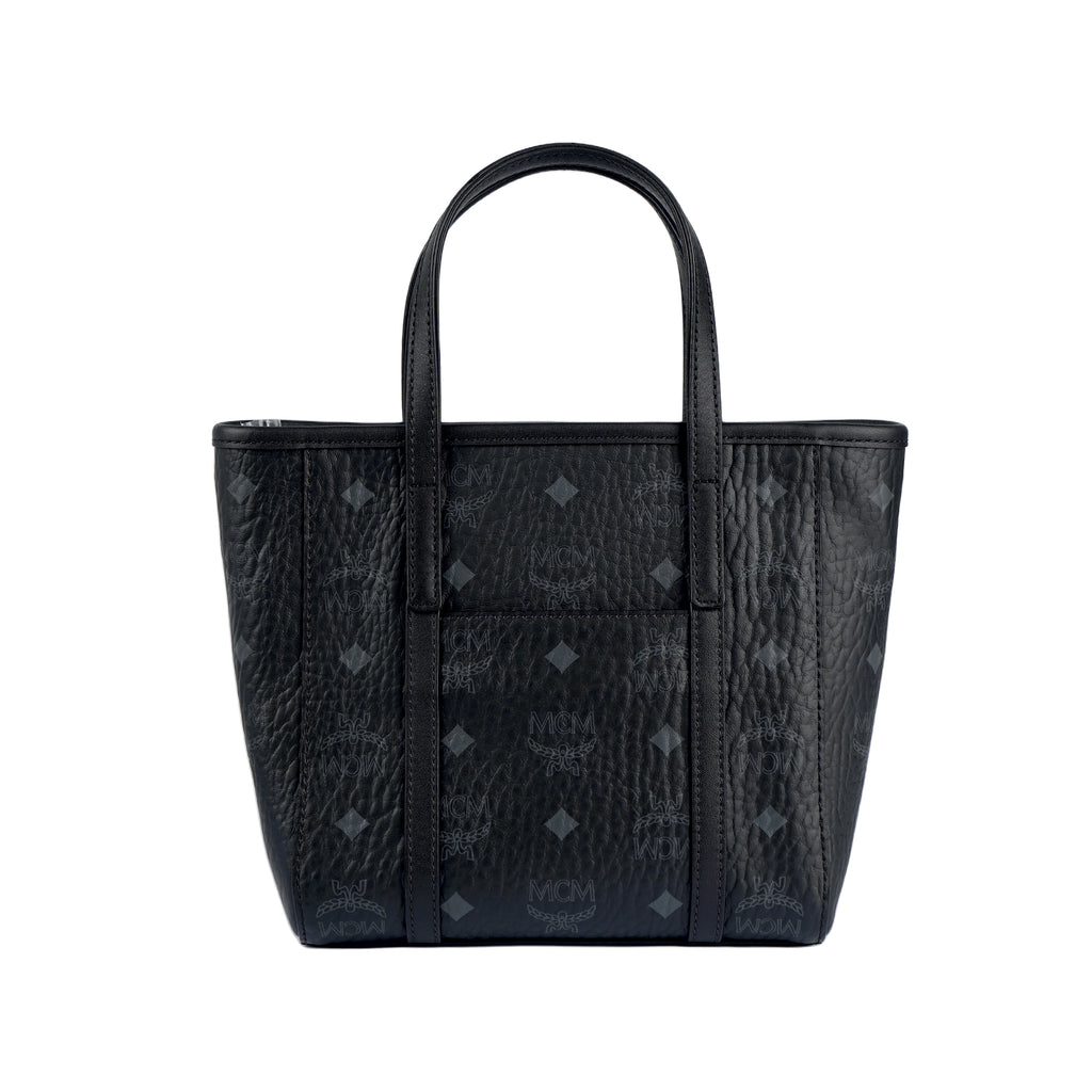 MCM Toni Mini Visetos Monogram Coated Canvas & Nappa Leather Tote Crossbody Bag – Black