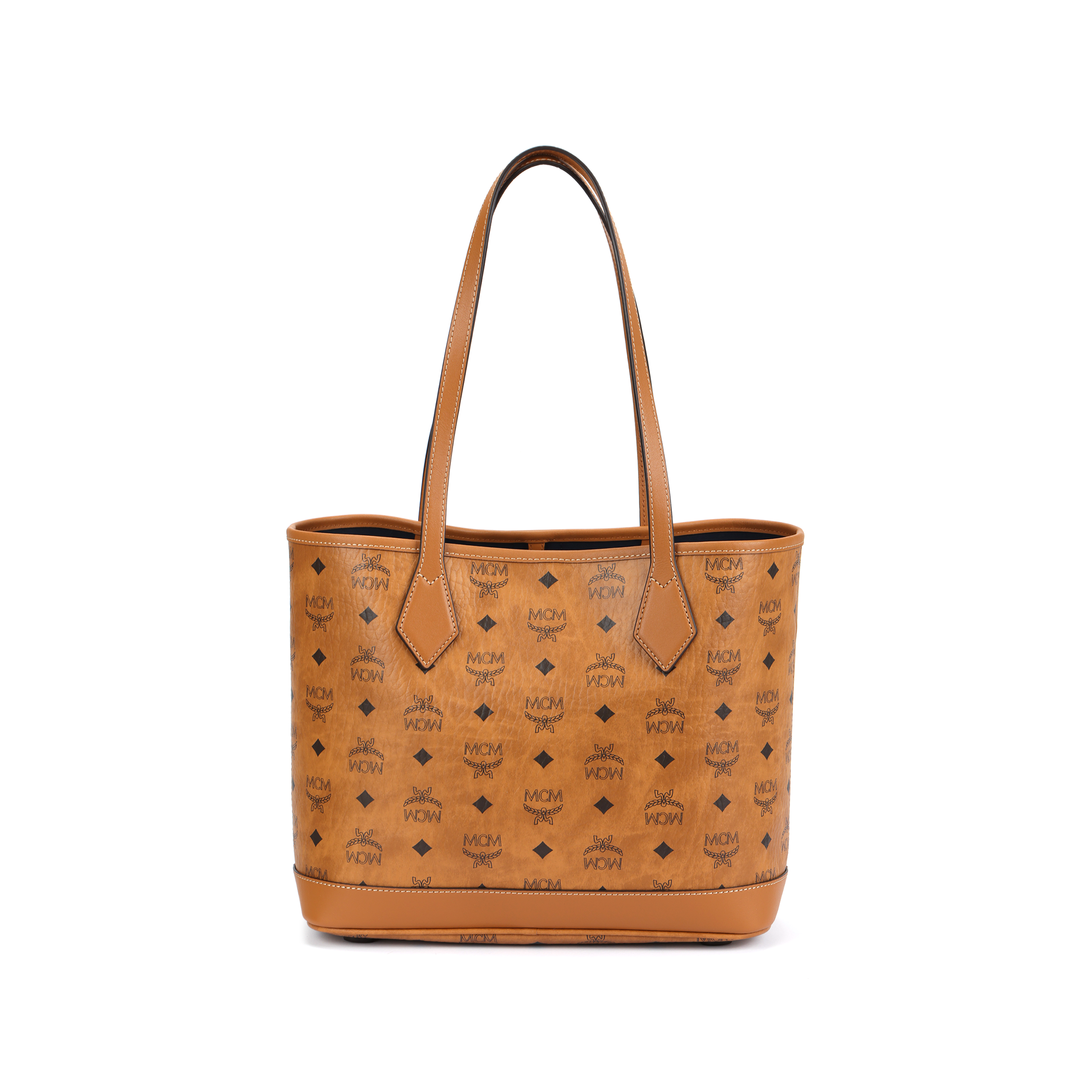 MCM Liz Visetos Monogram Shopper Tote Bag with Detachable Zip Pouch – Cognac