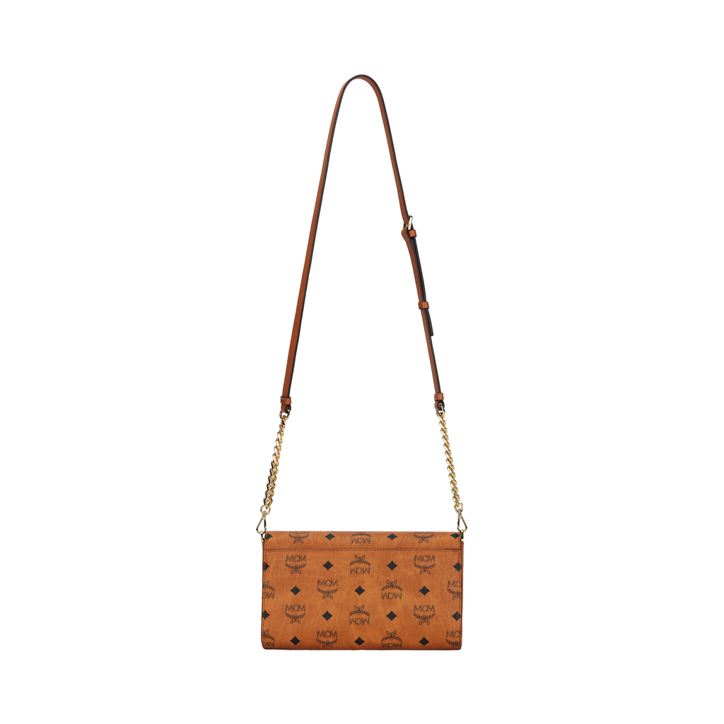 MCM Tracy Monogram Canvas & Leather Flap Crossbody Bag – Cognac Brown