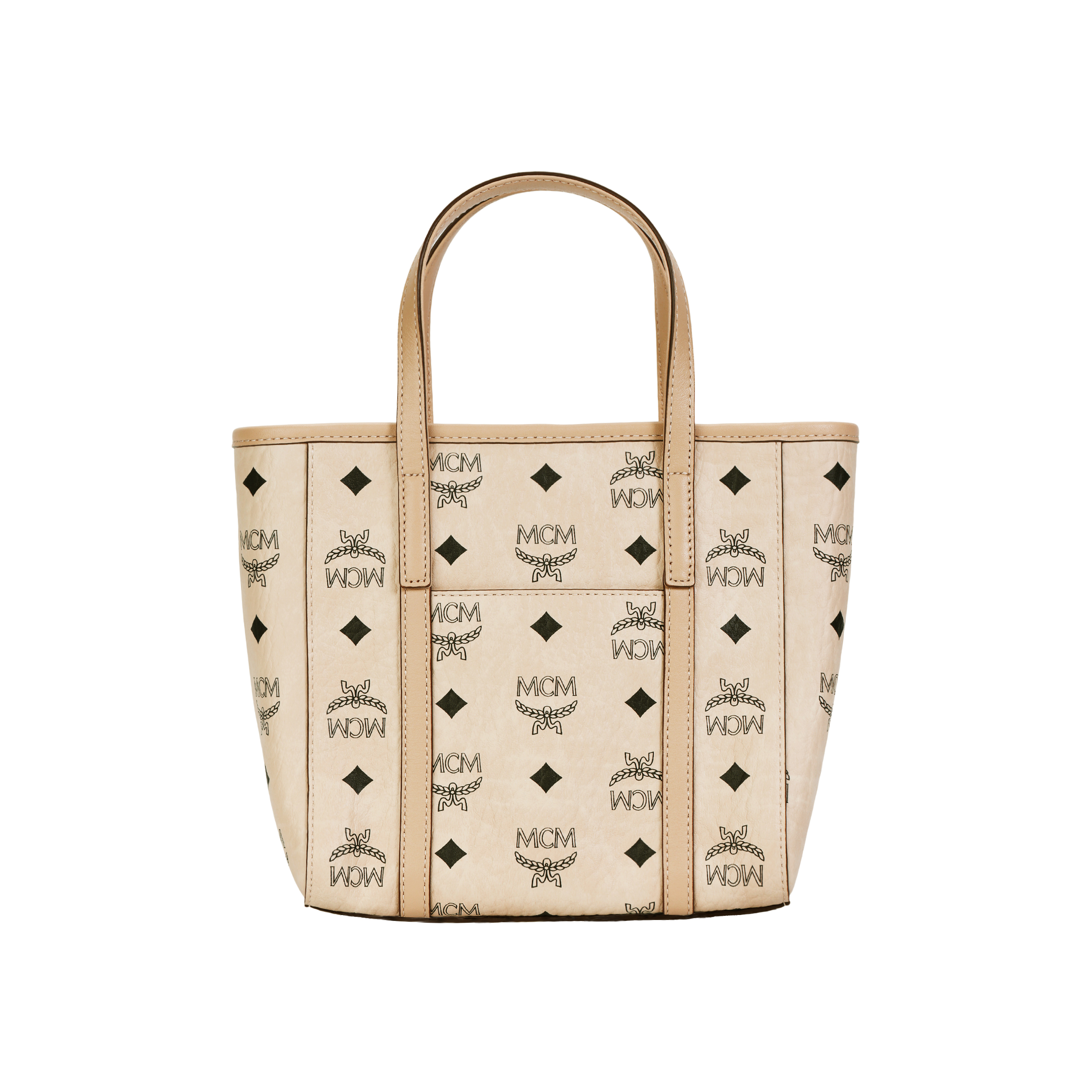 MCM Toni Mini Visetos Monogram Leather-Trimmed Tote Crossbody Bag – Unisex, Beige
