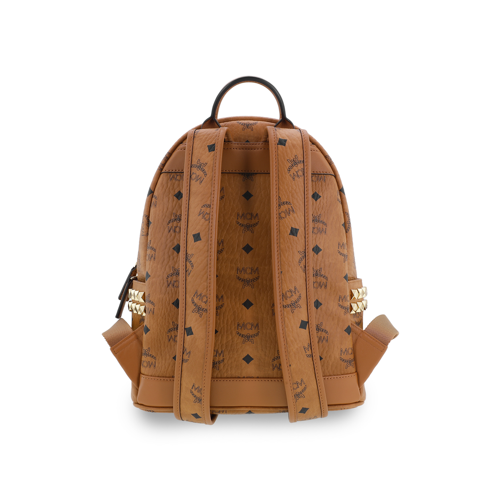 MCM Stark Small Visetos Monogram Studded Backpack – Unisex, Cognac Brown