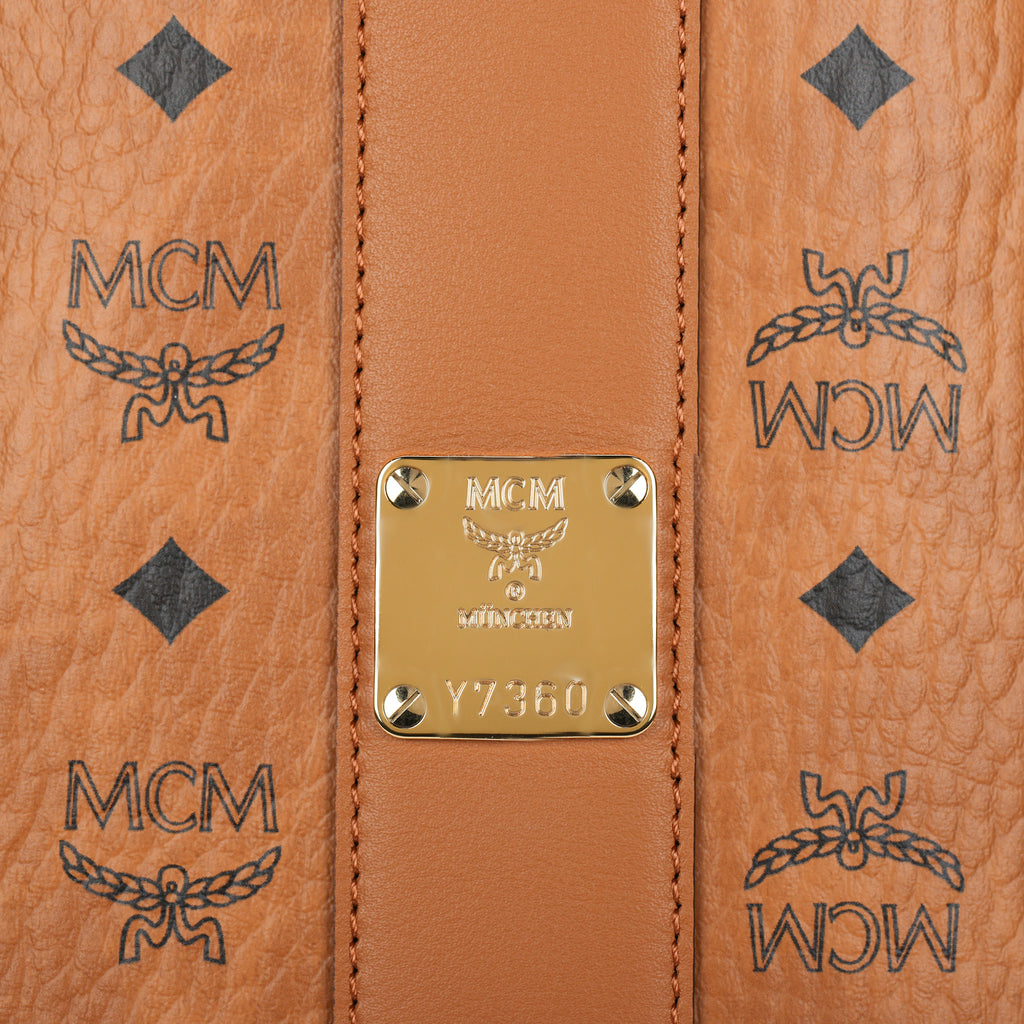 MCM Liz Medium Reversible Tote Bag – Classic Visetos Monogram Canvas, Large Capacity, Removable Pouch, Women's Shoulder Bag, Cognac Brown